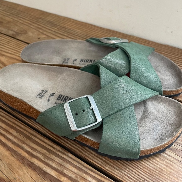 Birkenstock Siena Suede Leather Green Thyme sparkle Like New EU 37 / US 6.5 - 7 - Picture 3 of 16